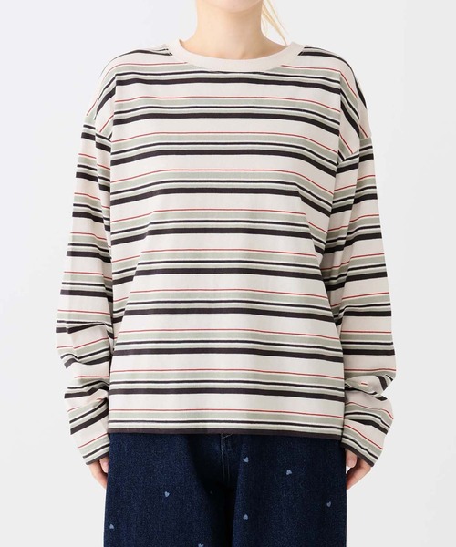 HEART MARKET(ハートマーケット)の「ワイドなボーダーロンT(Tシャツ/カットソー・レディース・グリーン/チャコール/ナチュラル/ミント/ブラック/オレンジ/レッド/カーキ・LL/LARGE/MEDIUM)」の15枚目の写真