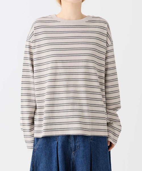 HEART MARKET(ハートマーケット)の「ワイドなボーダーロンT(Tシャツ/カットソー・レディース・グリーン/チャコール/ナチュラル/ミント/ブラック/オレンジ/レッド/カーキ・LL/LARGE/MEDIUM)」の17枚目の写真
