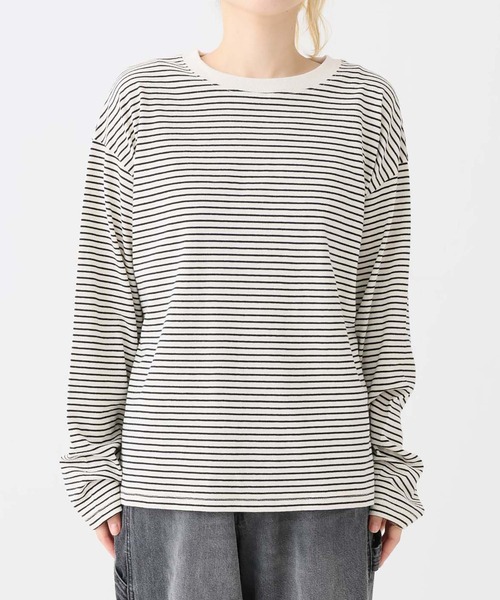 HEART MARKET(ハートマーケット)の「ワイドなボーダーロンT(Tシャツ/カットソー・レディース・グリーン/チャコール/ナチュラル/ミント/ブラック/オレンジ/レッド/カーキ・LL/LARGE/MEDIUM)」の19枚目の写真