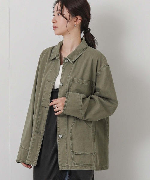 Gready Brilliant(グレディブリリアン)の「ウォッシュ加工ワークジャケット(デニムジャケット・レディース・カーキ/レオパード・FREE)」の1枚目の写真