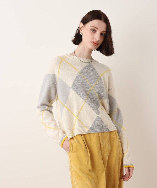 allureville（アルアバイル）の「ビッグアーガイルインターシャプルオーバー（ニット/セーター・レディース・ブラック系その他/ホワイト系その他4・2）」の2枚目の写真
