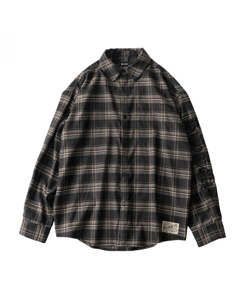 Subciety(サブサエティ)の「Sleeve embroidery check shirt(シャツ/ブラウス・メンズ・ブラウン/ブラック・XL/S/M/L)」の3枚目の写真