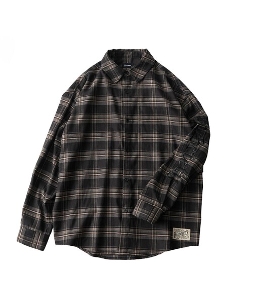 Subciety(サブサエティ)の「Sleeve embroidery check shirt(シャツ/ブラウス・メンズ・ブラウン/ブラック・XL/S/M/L)」の4枚目の写真