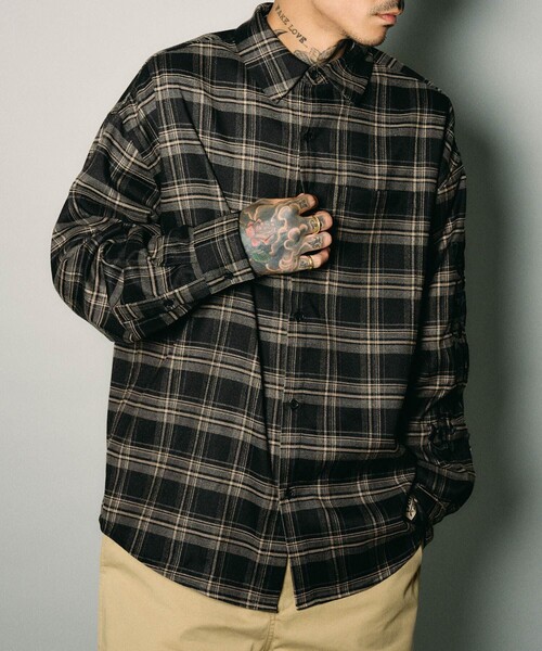 Subciety(サブサエティ)の「Sleeve embroidery check shirt(シャツ/ブラウス・メンズ・ブラウン/ブラック・XL/S/M/L)」の7枚目の写真