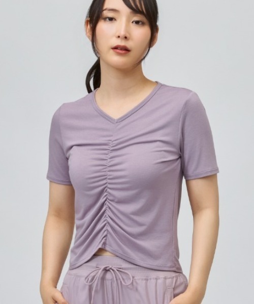 TIGORA(ティゴラ)の「ティゴラ TIGORA シャーリング半袖フィットネスTシャツ(Tシャツ/カットソー・レディース・ブラック/ライラック・XL/L/M/S)」の1枚目の写真