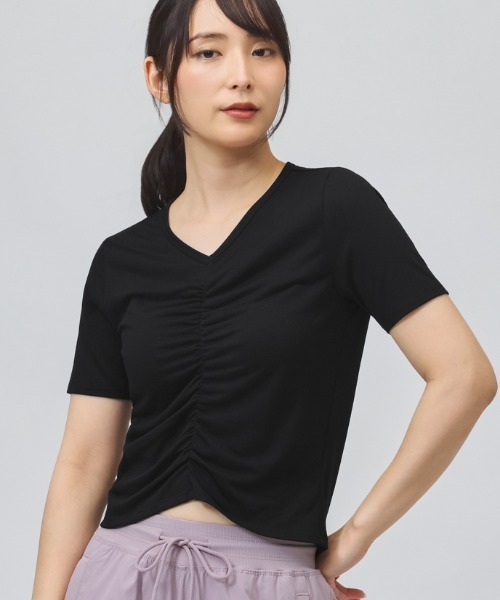 TIGORA(ティゴラ)の「ティゴラ TIGORA シャーリング半袖フィットネスTシャツ(Tシャツ/カットソー・レディース・ブラック/ライラック・XL/L/M/S)」の2枚目の写真