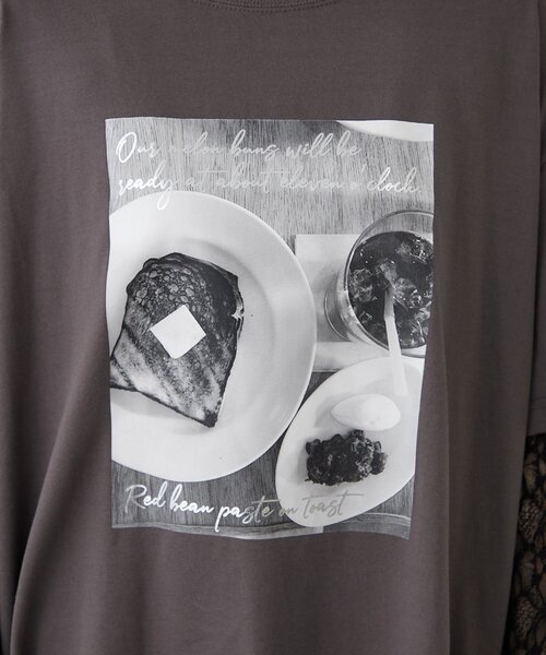 Remind me and forever(リマインドミーアンドフォーエバー)の「袖レース転写大人Tシャツ(Tシャツ/カットソー・レディース・チャコールグレー/オフホワイト・FREE)」の14枚目の写真
