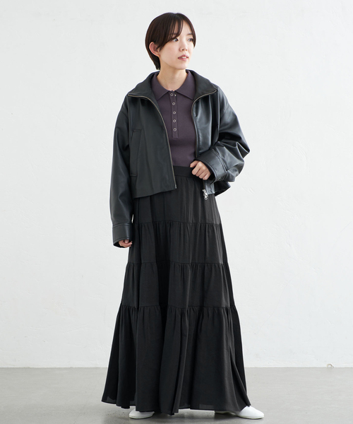 IENA(イエナ)の「《一部店舗限定》オーガンジーティアードスカート(スカート・レディース・ブラック・36/38)」の2枚目の写真