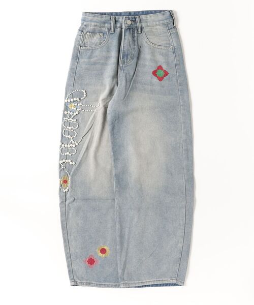 Dream garden（ドリームガーデン）の「パールモチーフ　花刺繍ワイドデニムパンツ（デニムパンツ・レディース・ブルー・2XL/M/S/XL）」の16枚目の写真