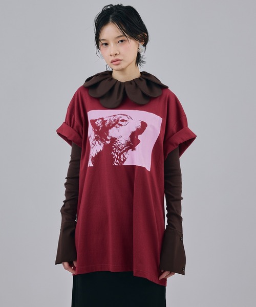 NON TOKYO(ノントーキョー)の「PRINT T-SHIRT(DOG)(Tシャツ/カットソー・レディース・ホワイト/ブラック/バーガンディー・2/1)」の1枚目の写真