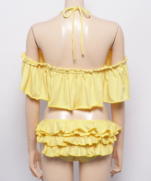 KOBE LETTUCE（コウベレタス）の「オフショルダー風フリルビキニ水着上下2点セットアップ（水着・レディース・ダークネイビー/ピンク/オレンジ系その他/オフホワイト/ブルー系その他/チェック/サックスブルー/イエロー系その他/ブラック/ドット/イエロー/ラベンダー/ブラック系その他/ホワイト系その他・FREE）」の16枚目の写真