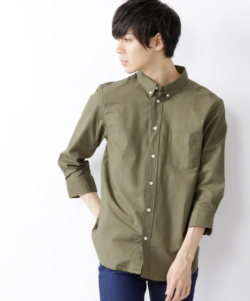 MONO-MART（モノマート）の「ボタンダウン ハイストレッチ オックスフォード シャツ(3/4スリーブ)（シャツ/ブラウス・メンズ・ブラック/オフホワイト/グレー/ブルー/ベージュ/ネイビー/オリーブドラブ/サックスブルー・L/XL/M）」の5枚目の写真