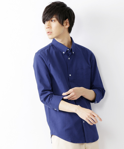 MONO-MART（モノマート）の「ボタンダウン ハイストレッチ オックスフォード シャツ(3/4スリーブ)（シャツ/ブラウス・メンズ・ブラック/オフホワイト/グレー/ブルー/ベージュ/ネイビー/オリーブドラブ/サックスブルー・L/XL/M）」の8枚目の写真