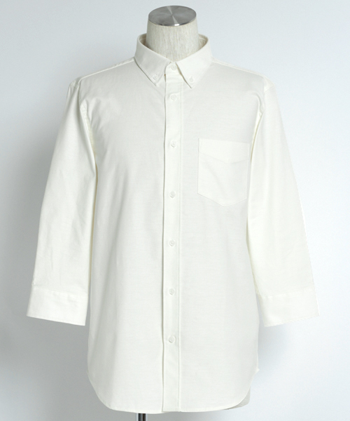 MONO-MART（モノマート）の「ボタンダウン ハイストレッチ オックスフォード シャツ(3/4スリーブ)（シャツ/ブラウス・メンズ・ブラック/オフホワイト/グレー/ブルー/ベージュ/ネイビー/オリーブドラブ/サックスブルー・L/XL/M）」の10枚目の写真