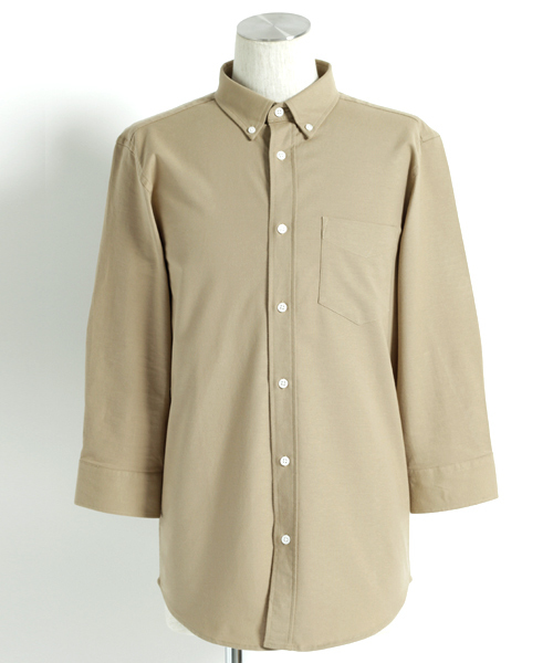 MONO-MART（モノマート）の「ボタンダウン ハイストレッチ オックスフォード シャツ(3/4スリーブ)（シャツ/ブラウス・メンズ・ブラック/オフホワイト/グレー/ブルー/ベージュ/ネイビー/オリーブドラブ/サックスブルー・L/XL/M）」の13枚目の写真