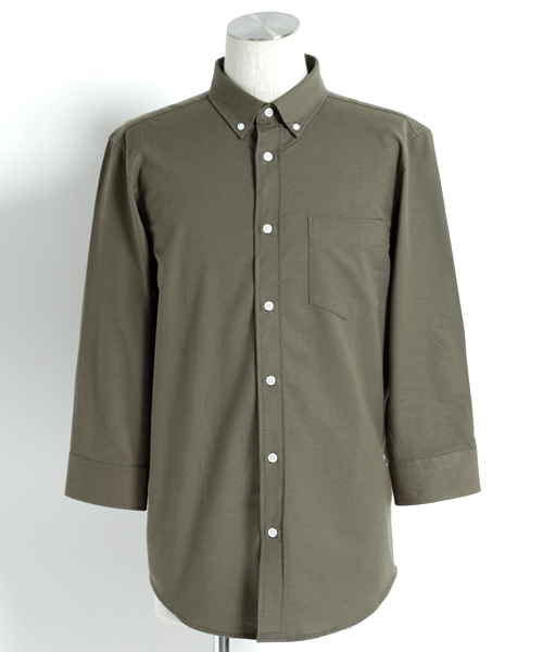 MONO-MART（モノマート）の「ボタンダウン ハイストレッチ オックスフォード シャツ(3/4スリーブ)（シャツ/ブラウス・メンズ・ブラック/オフホワイト/グレー/ブルー/ベージュ/ネイビー/オリーブドラブ/サックスブルー・L/XL/M）」の14枚目の写真