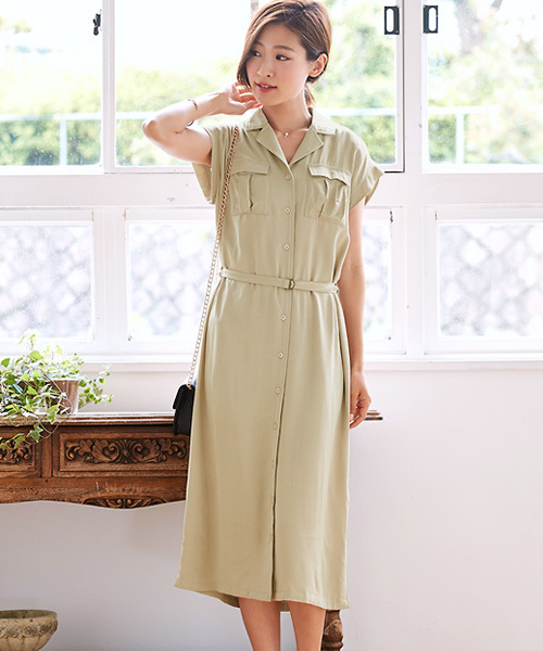 Pierrot（ピエロ）の「レーヨンツイル シャツワンピース（シャツワンピース・レディース・オフホワイト/ブラック/カーキ/ベージュ・M）」の3枚目の写真