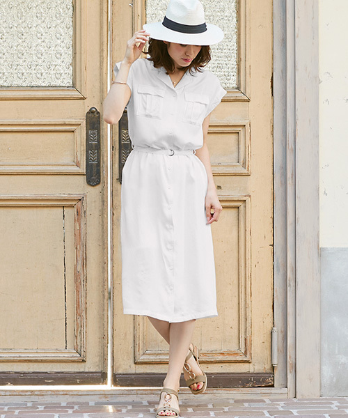 Pierrot（ピエロ）の「レーヨンツイル シャツワンピース（シャツワンピース・レディース・オフホワイト/ブラック/カーキ/ベージュ・M）」の15枚目の写真