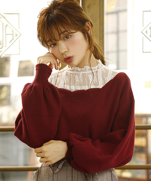 one after another NICE CLAUP（ワンアフターアナザーナイスクラップ）の「レーストップス（Tシャツ/カットソー・レディース・オフホワイト/ブラック・FREE）」の2枚目の写真