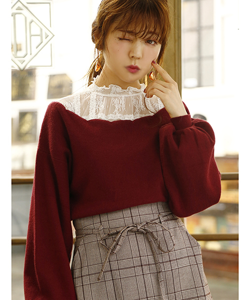 one after another NICE CLAUP（ワンアフターアナザーナイスクラップ）の「レーストップス（Tシャツ/カットソー・レディース・オフホワイト/ブラック・FREE）」の5枚目の写真