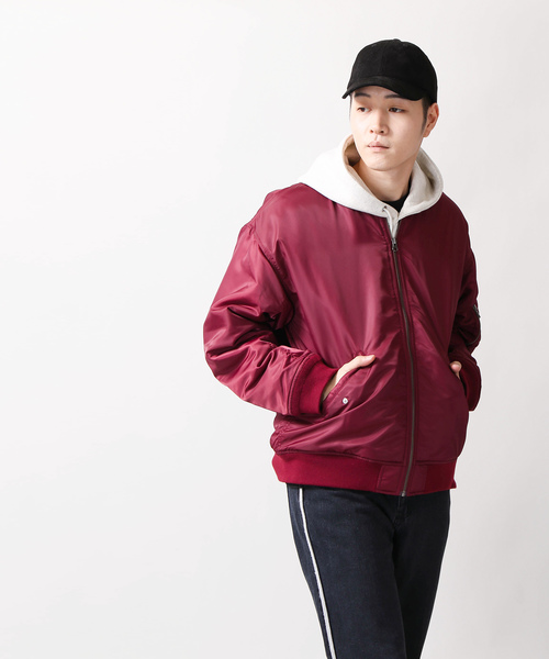 WEGO（ウィゴー）の「WEGO/ナイロンキルトMA-1（MA-1・メンズ・ブラック/ネイビー/カーキ/ワイン/ベージュ・SMALL/MEDIUM/LARGE）」の6枚目の写真