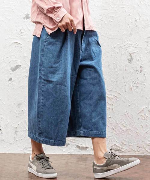 MinoriTY（マイノリティ）の「10ozデニムクロップドワイドパンツ デニムパンツ アンクルパンツ ビッグ（デニムパンツ・メンズ・ブラック/ライトインディゴブルー/インディゴブルー・M/L）」の3枚目の写真