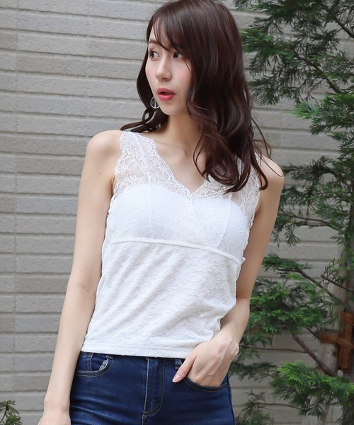 Clear クリア の カップ付総レースタンクトップ トップス タンクトップ Wear