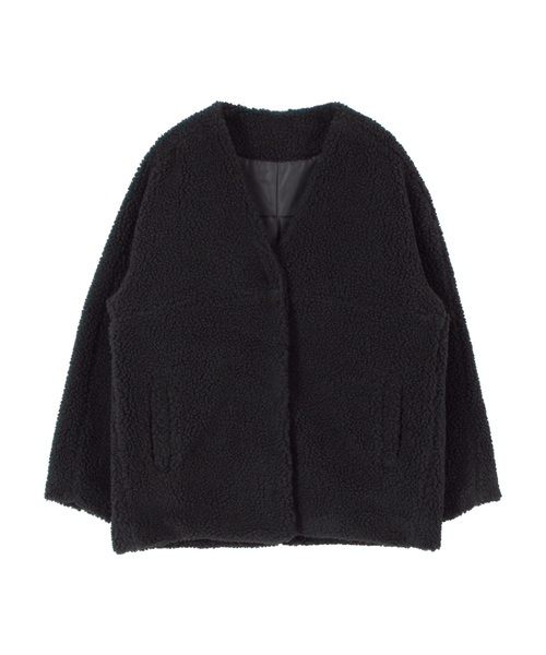 titivate（ティティベイト）の「ｵｰﾊﾞｰｻｲｽﾞﾎﾞｱｼﾞｬｹｯﾄ（ノーカラージャケット・レディース・アイボリー/ブラック/グレー/グレイッシュベージュ・S/M/L）」の6枚目の写真