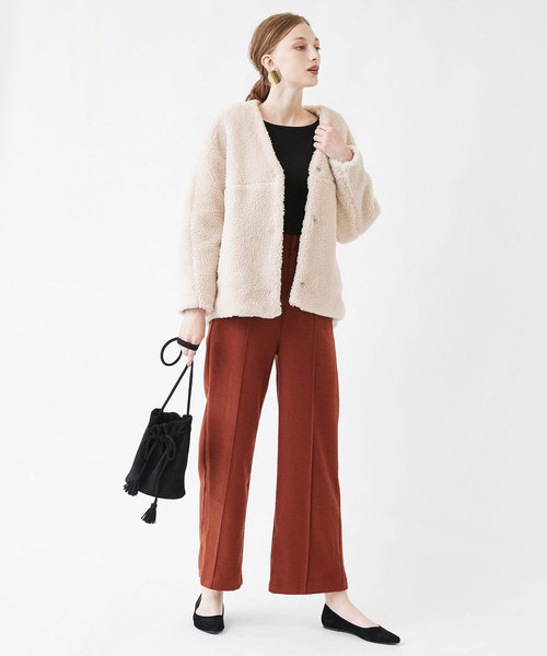 titivate（ティティベイト）の「ｵｰﾊﾞｰｻｲｽﾞﾎﾞｱｼﾞｬｹｯﾄ（ノーカラージャケット・レディース・アイボリー/ブラック/グレー/グレイッシュベージュ・S/M/L）」の10枚目の写真