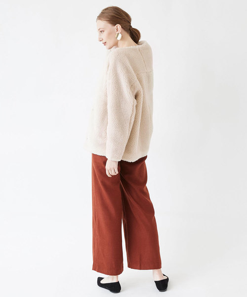 titivate（ティティベイト）の「ｵｰﾊﾞｰｻｲｽﾞﾎﾞｱｼﾞｬｹｯﾄ（ノーカラージャケット・レディース・アイボリー/ブラック/グレー/グレイッシュベージュ・S/M/L）」の11枚目の写真