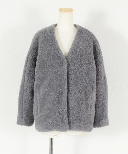 titivate（ティティベイト）の「ｵｰﾊﾞｰｻｲｽﾞﾎﾞｱｼﾞｬｹｯﾄ（ノーカラージャケット・レディース・アイボリー/ブラック/グレー/グレイッシュベージュ・S/M/L）」の18枚目の写真