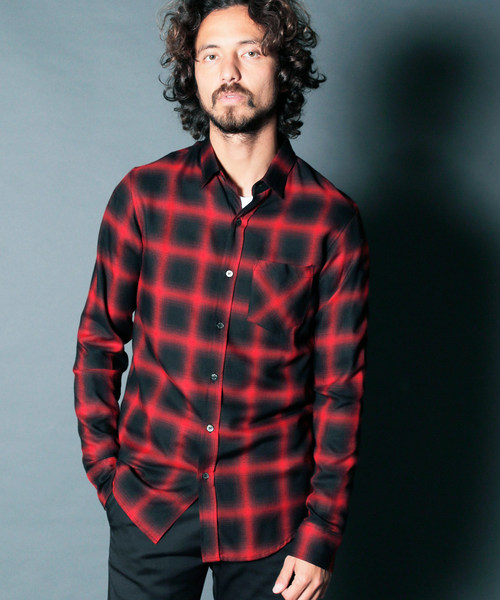 Magine(マージン)の「RAYON OMBRE CHK STANDARD SHIRTS L/S:レーヨンオンブレチェック スタンダードシャツ(シャツ/ブラウス)」|レッド