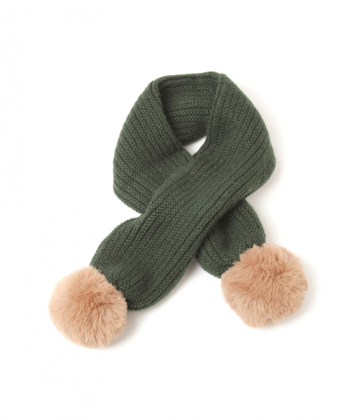 BAYFLOW（ベイフロー）の「[KIDS]ボンボンツキニットマフラー（マフラー・キッズ・ホワイト/レッド/ダークオリーブ・0）」の3枚目の写真