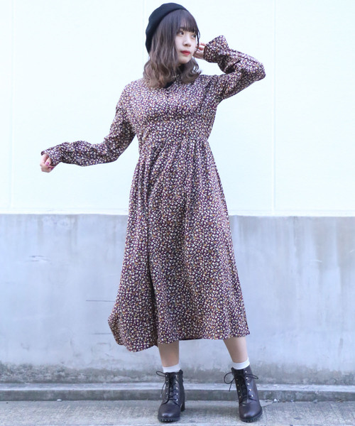WEGO（ウィゴー）の「WEGO/フラワーロングワンピース（ワンピース・レディース・ブラック/ワイン・FREE）」の7枚目の写真