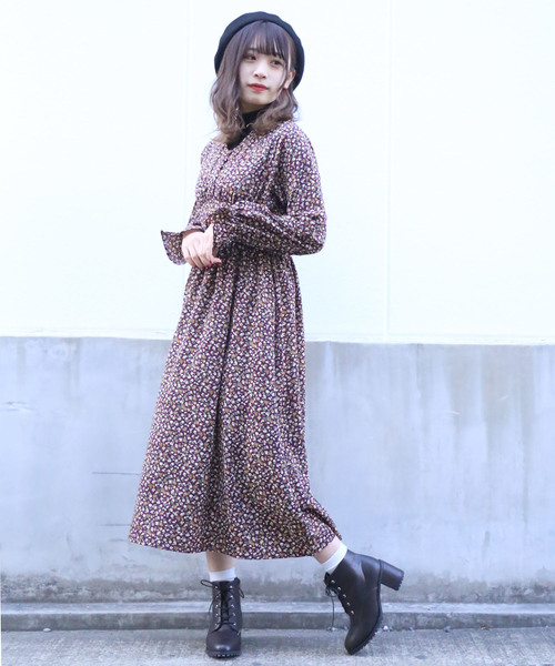 WEGO（ウィゴー）の「WEGO/フラワーロングワンピース（ワンピース・レディース・ブラック/ワイン・FREE）」の8枚目の写真