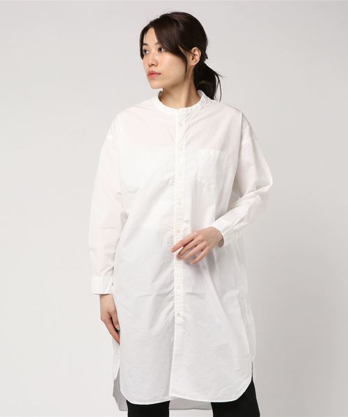 D.M.G.(ドミンゴ)の「D.M.G. / ディーエムジー スタンドカラーチュニック 16-553/554(シャツワンピース・レディース・ストライプ/ホワイト・2)」の3枚目の写真