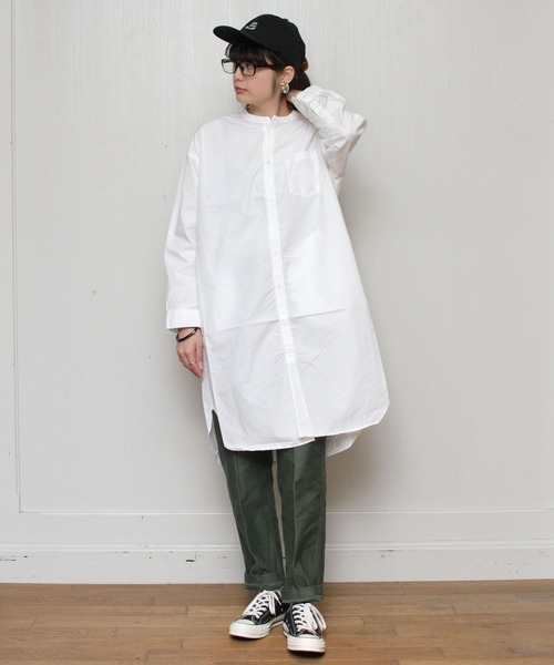 D.M.G.(ドミンゴ)の「D.M.G. / ディーエムジー スタンドカラーチュニック 16-553/554(シャツワンピース・レディース・ストライプ/ホワイト・2)」の5枚目の写真