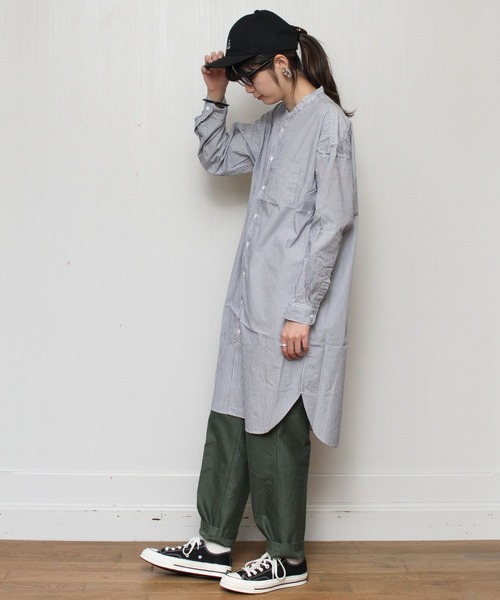 D.M.G.(ドミンゴ)の「D.M.G. / ディーエムジー スタンドカラーチュニック 16-553/554(シャツワンピース・レディース・ストライプ/ホワイト・2)」の10枚目の写真