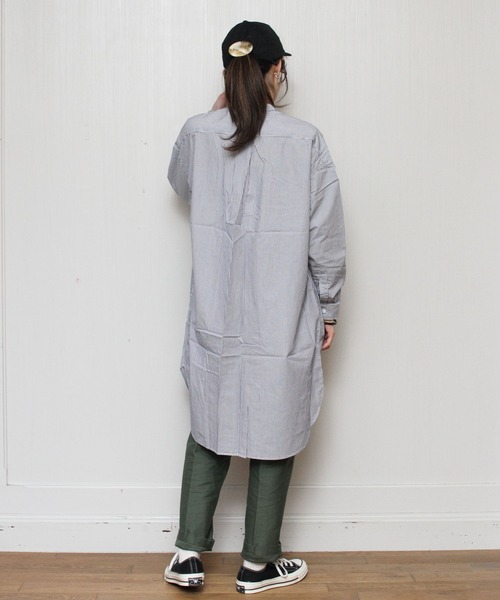 D.M.G.(ドミンゴ)の「D.M.G. / ディーエムジー スタンドカラーチュニック 16-553/554(シャツワンピース・レディース・ストライプ/ホワイト・2)」の11枚目の写真