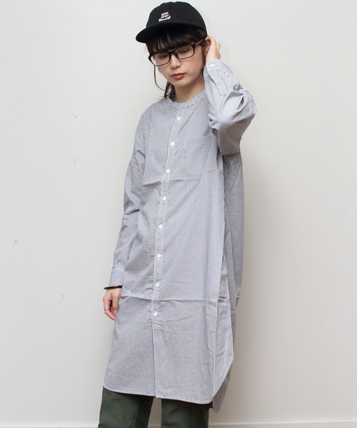 D.M.G.(ドミンゴ)の「D.M.G. / ディーエムジー スタンドカラーチュニック 16-553/554(シャツワンピース・レディース・ストライプ/ホワイト・2)」の12枚目の写真