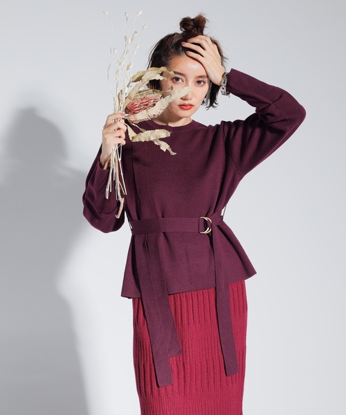 LADYMADE(レディメイド)の「カシミア混ショルダーベルトニットプルオーバー(ニット/セーター・レディース・ベージュ/グレー/パープル系その他・FREE)」の3枚目の写真