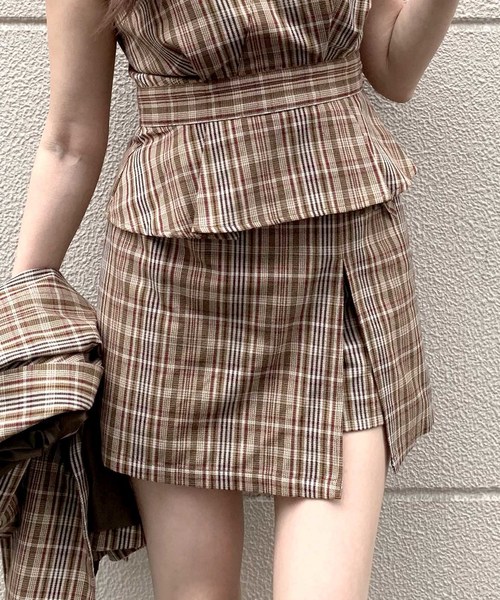 archives（アルシーヴ）の「【SETUPにも】先染めチェックスカパン（スカート・レディース・キャメル/ワイン・MEDIUM）」の2枚目の写真