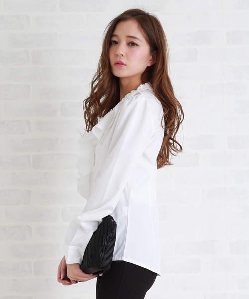 Lace Ladies（レースレディース）の「クルーネック長袖フリル付き無地ブラウス シャツ（シャツ/ブラウス・レディース・ホワイト・L/M/S/XL/XXL）」の8枚目の写真