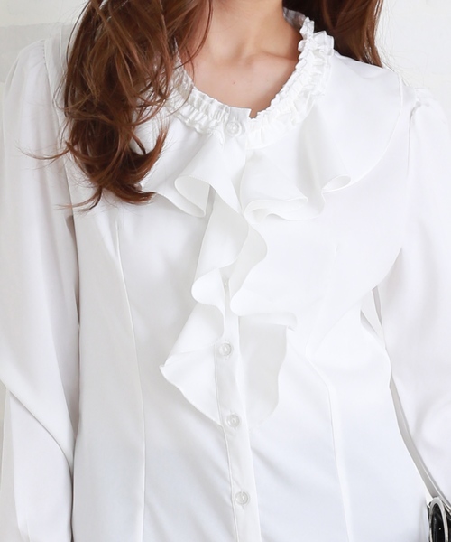 Lace Ladies（レースレディース）の「クルーネック長袖フリル付き無地ブラウス シャツ（シャツ/ブラウス・レディース・ホワイト・L/M/S/XL/XXL）」の9枚目の写真