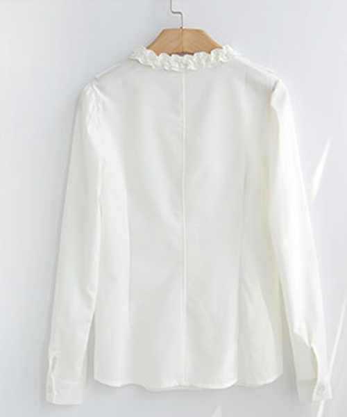 Lace Ladies（レースレディース）の「クルーネック長袖フリル付き無地ブラウス シャツ（シャツ/ブラウス・レディース・ホワイト・L/M/S/XL/XXL）」の11枚目の写真