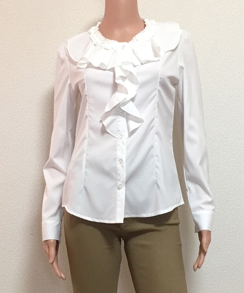 Lace Ladies（レースレディース）の「クルーネック長袖フリル付き無地ブラウス シャツ（シャツ/ブラウス・レディース・ホワイト・L/M/S/XL/XXL）」の16枚目の写真