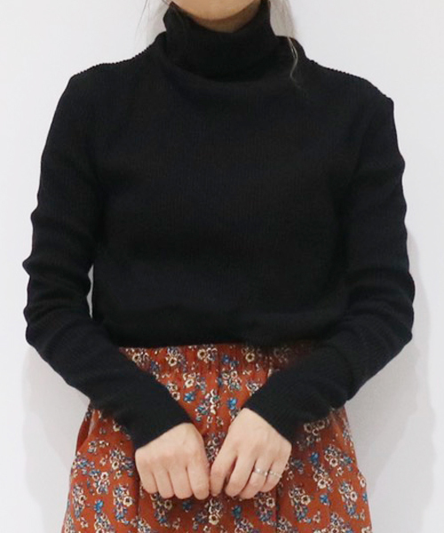 AZUL ENCANTO(アズールエンカント)の「【洗濯機で洗える】【消臭効果】ワイドリブタートルネックカットソープルオーバー(その他トップス)」|ブラック