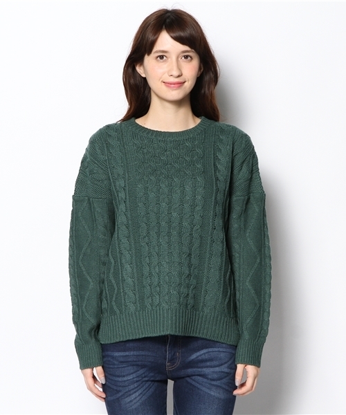 WEGO（ウィゴー）の「WEGO/ケーブル編みニット（ニット/セーター・レディース・アイボリー/杢グレー/ダークグリーン/ネイビー/サックスブルー/ライトピンク・FREE）」の7枚目の写真