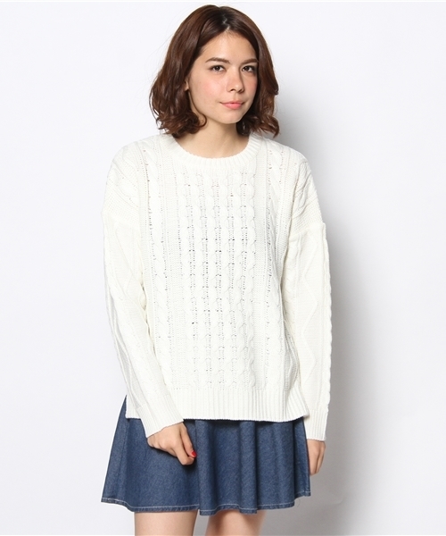 WEGO（ウィゴー）の「WEGO/ケーブル編みニット（ニット/セーター・レディース・アイボリー/杢グレー/ダークグリーン/ネイビー/サックスブルー/ライトピンク・FREE）」の17枚目の写真