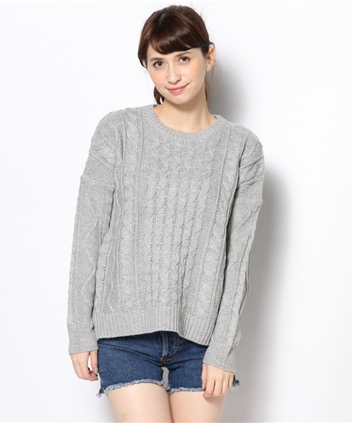 WEGO（ウィゴー）の「WEGO/ケーブル編みニット（ニット/セーター・レディース・アイボリー/杢グレー/ダークグリーン/ネイビー/サックスブルー/ライトピンク・FREE）」の14枚目の写真